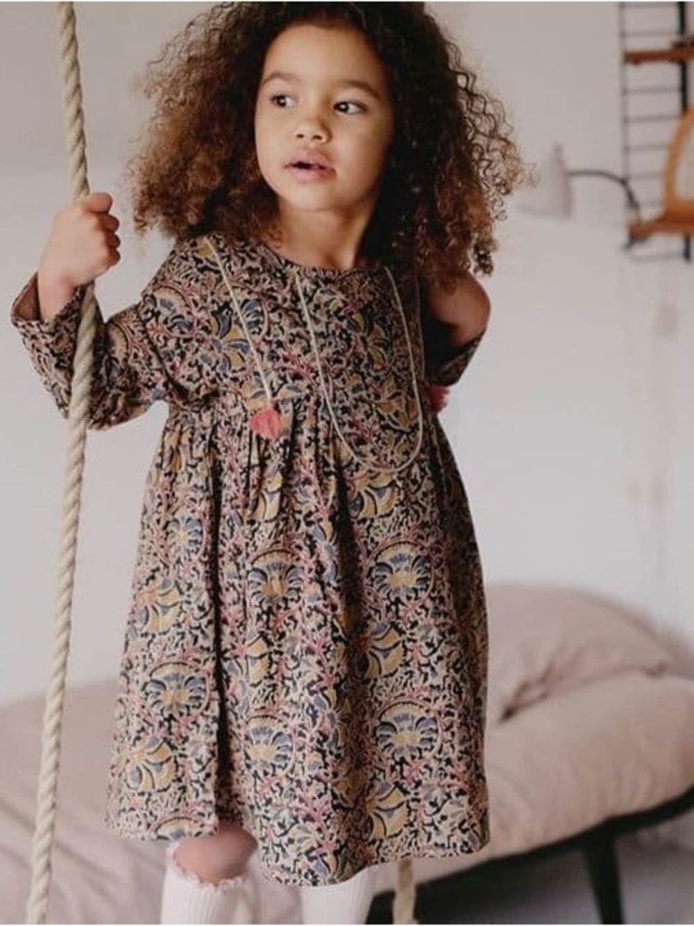 Louise Misha 100% cotton Girls Floral Long Sleeve Swing Dress